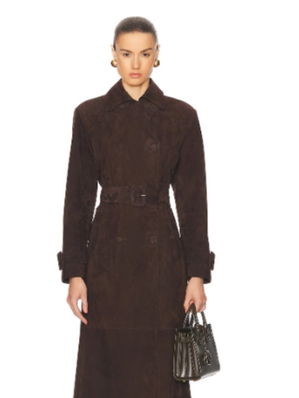 NOUR HAMMOUR Tate Tailored Suede Trench Coat in Mocha Suede $1,830 MSRP - Picture 2 of 9